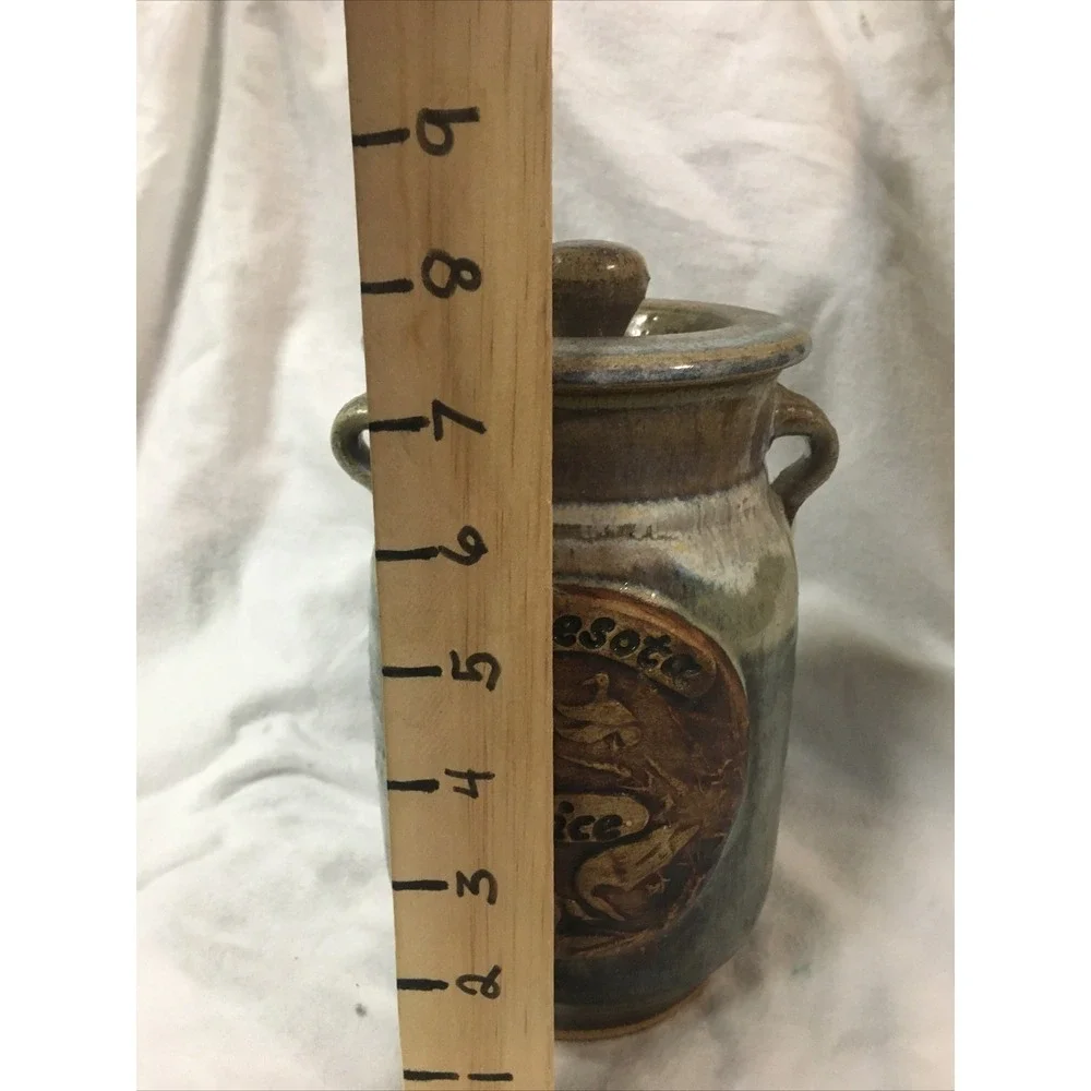 Wild Rice Jar Canister Ceramic Signed Duck Pottery David Karakatsoulis Minnesota